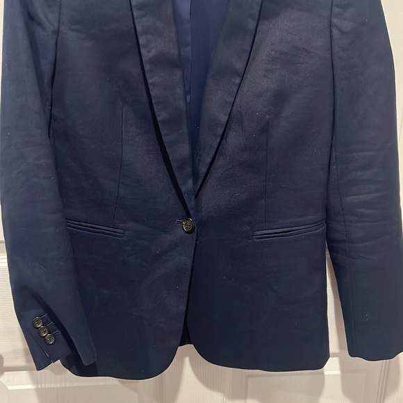 J.crew women’s navy blue parke blazer linen blend one button size 4 - Picture 4 of 8